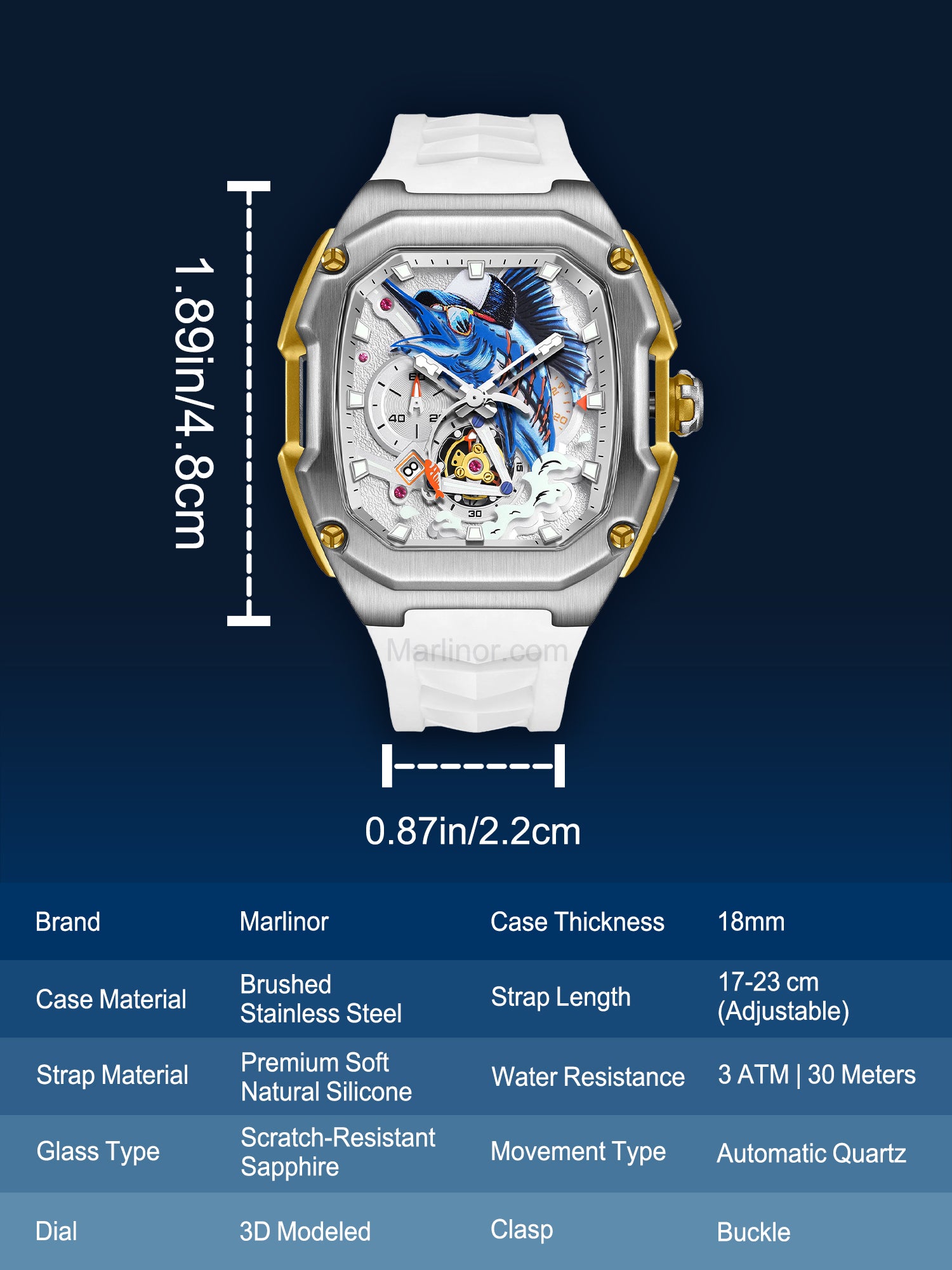 Artistic Fish Dial, Stainless Steel Case, Waterproof Sport Watch