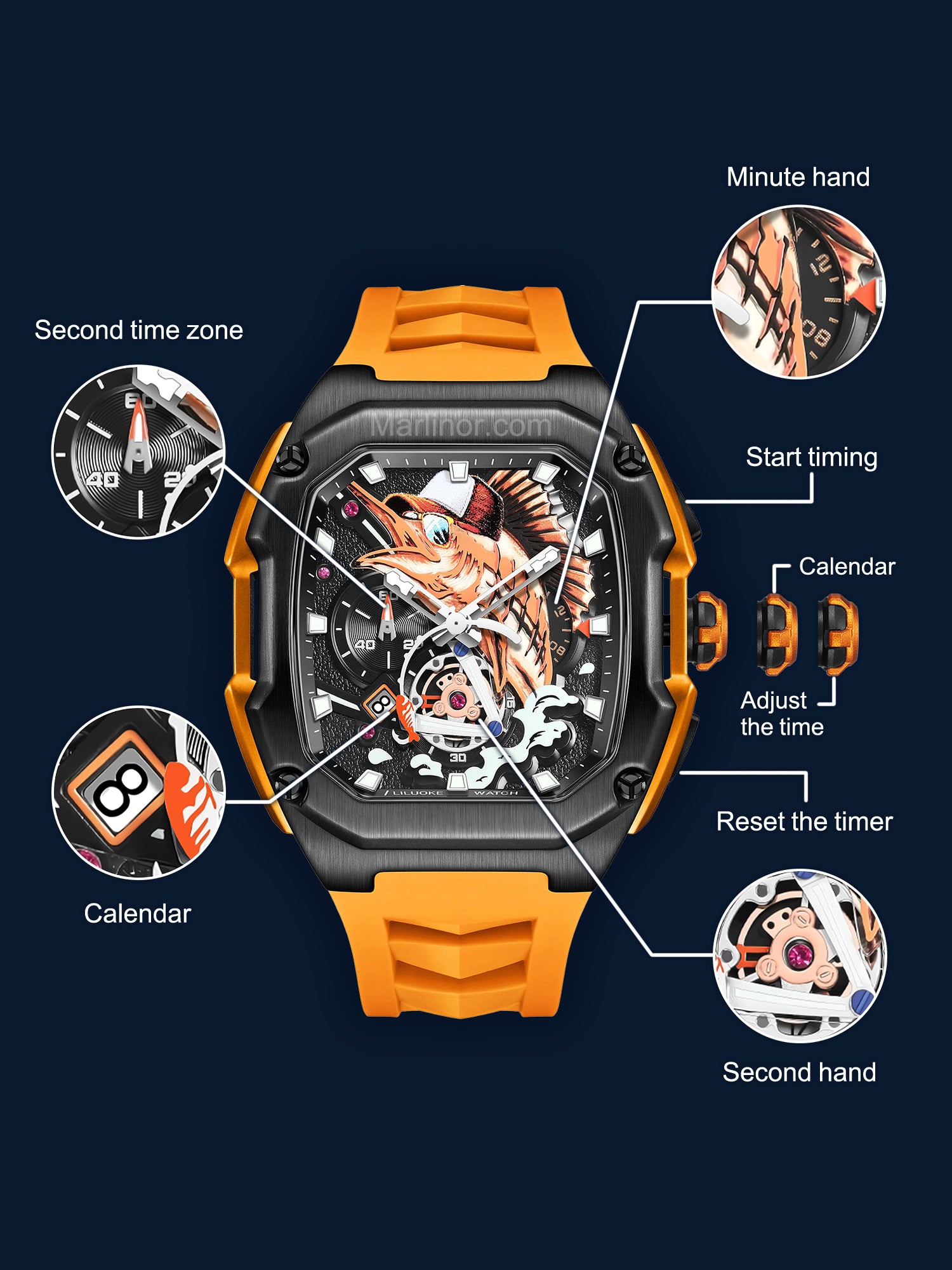 Artistic Fish Dial, Stainless Steel Case, Waterproof Sport Watch