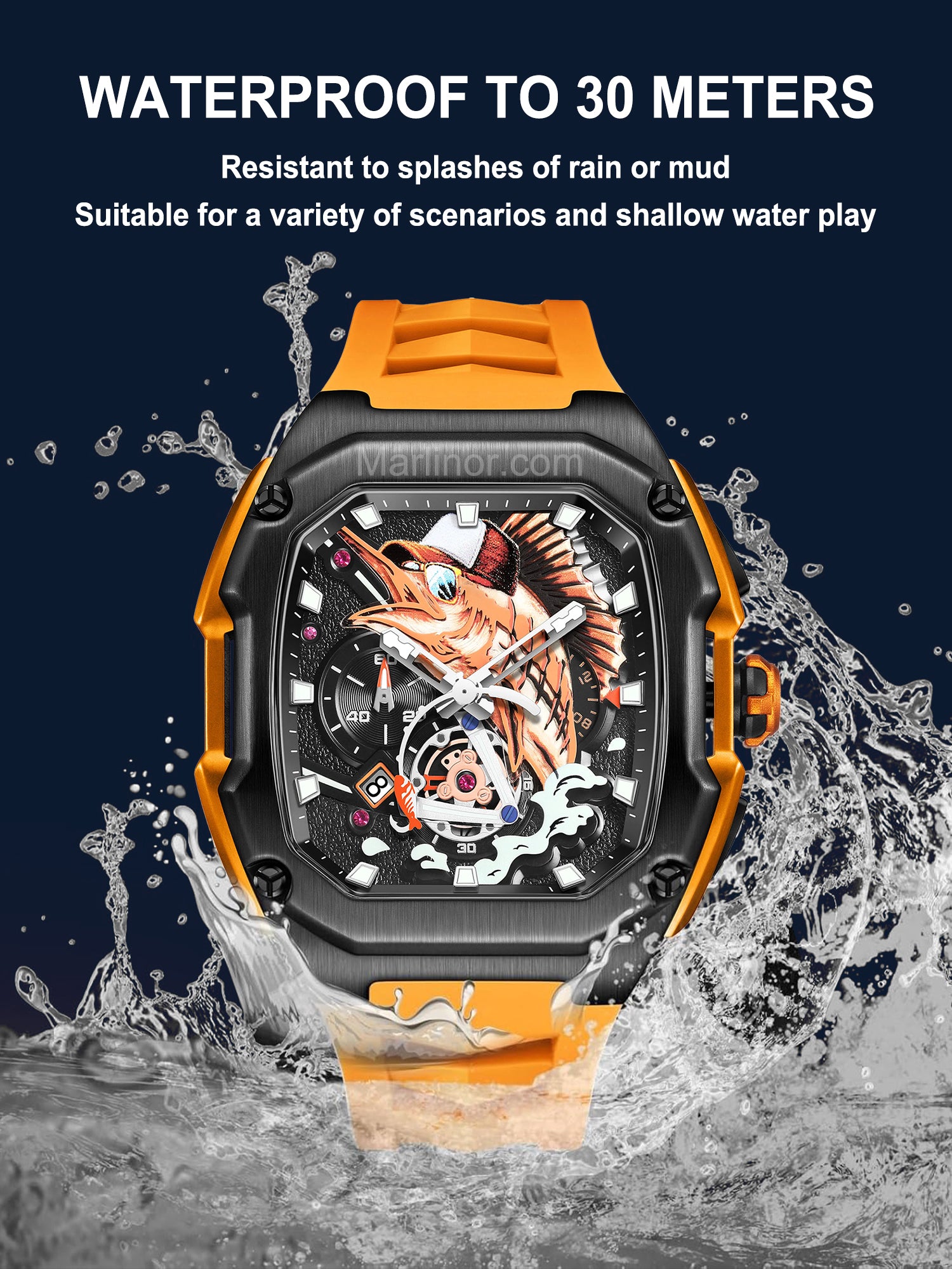 Artistic Fish Dial, Stainless Steel Case, Waterproof Sport Watch